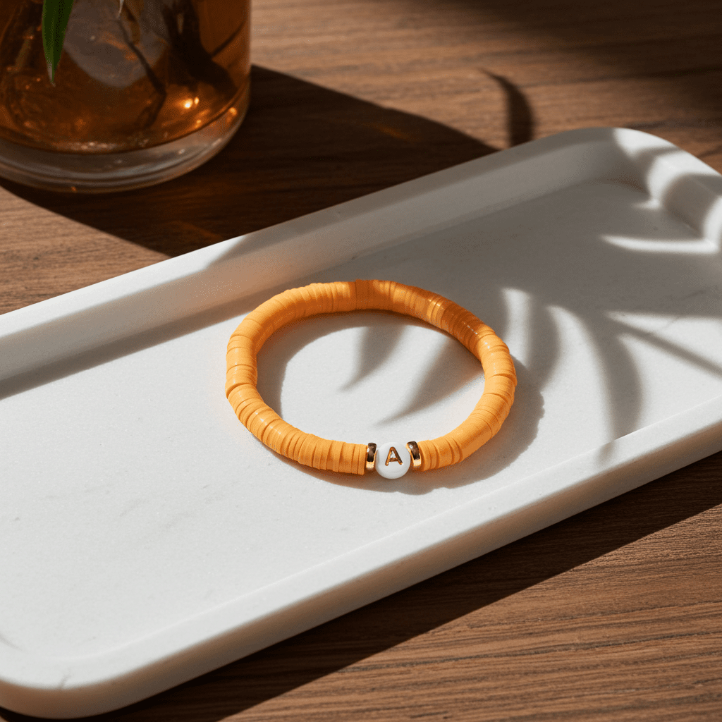 Custom Heishi Bead Bracelet | Initial Beaded Stretch Bracelet - Wonderfully Made by Devan