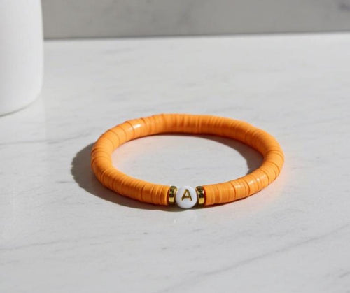 Custom Heishi Bead Bracelet | Initial Beaded Stretch Bracelet - Wonderfully Made by Devan