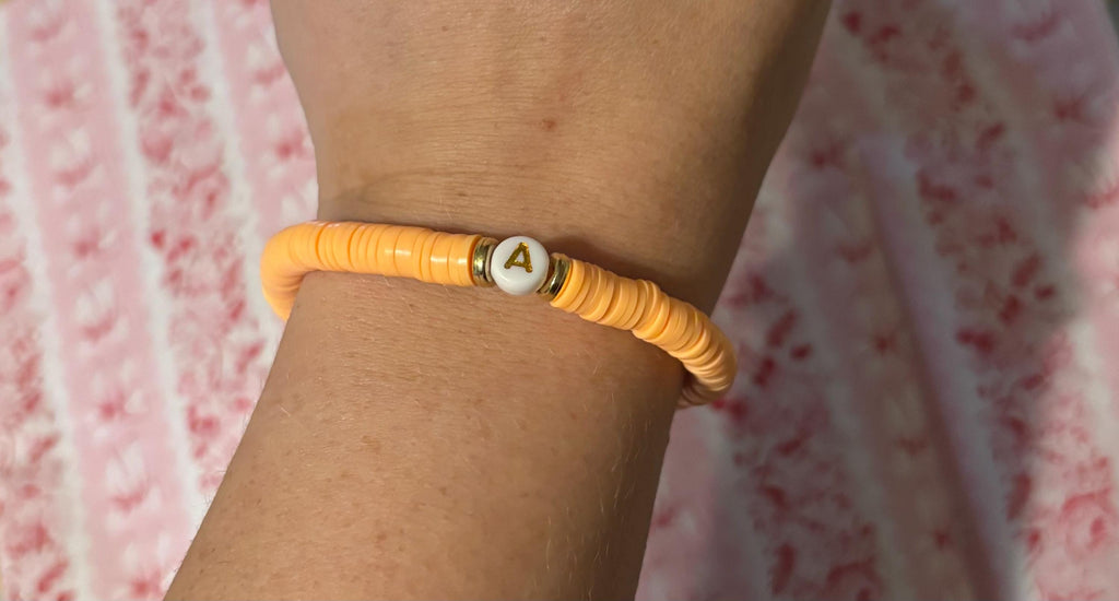 Custom Heishi Bead Bracelet | Initial Beaded Stretch Bracelet - Wonderfully Made by Devan