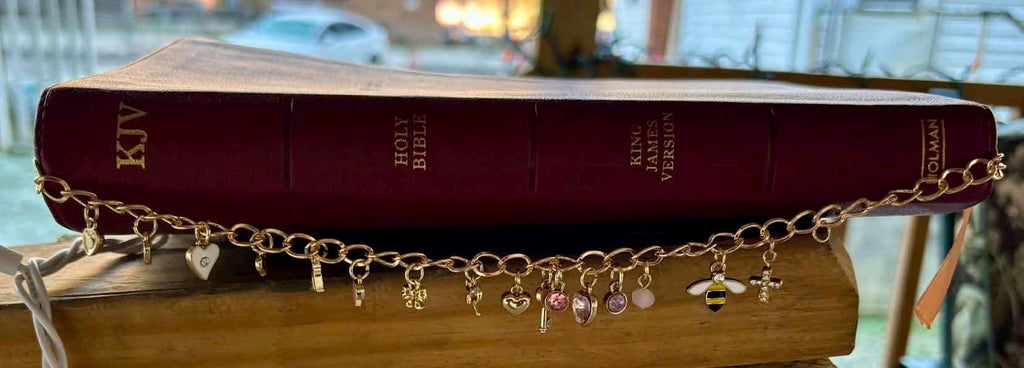 Gold Bible Charm Chain | Bible Bookmark - Wonderfully Made by Devan