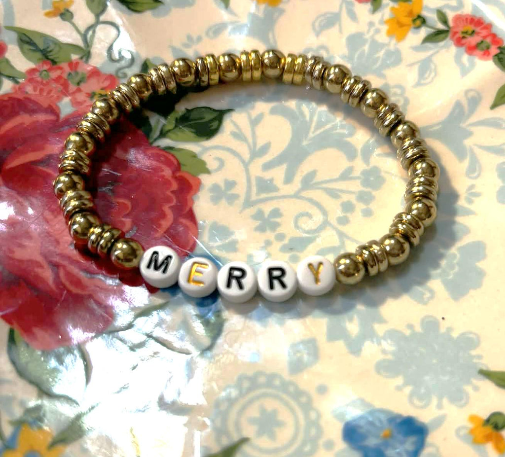 Gold “MERRY” Stretch Bracelet - Wonderfully Made by Devan
