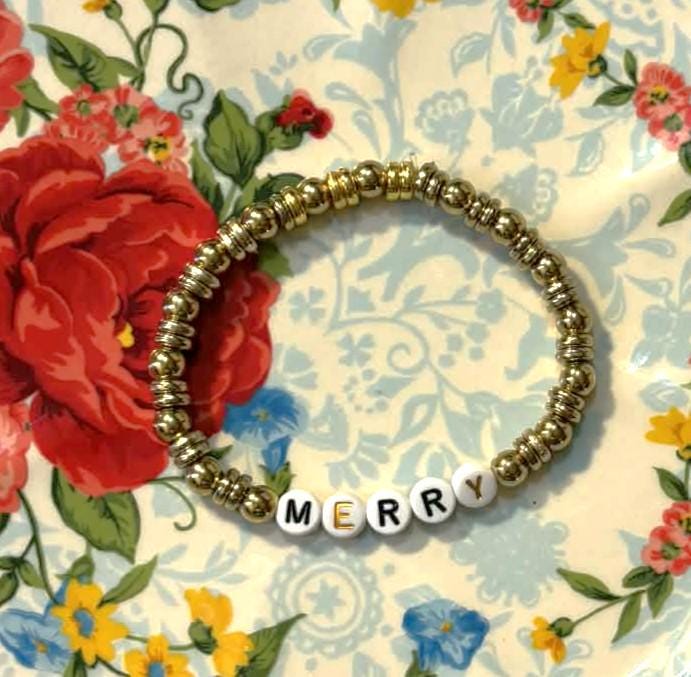 Gold “MERRY” Stretch Bracelet - Wonderfully Made by Devan