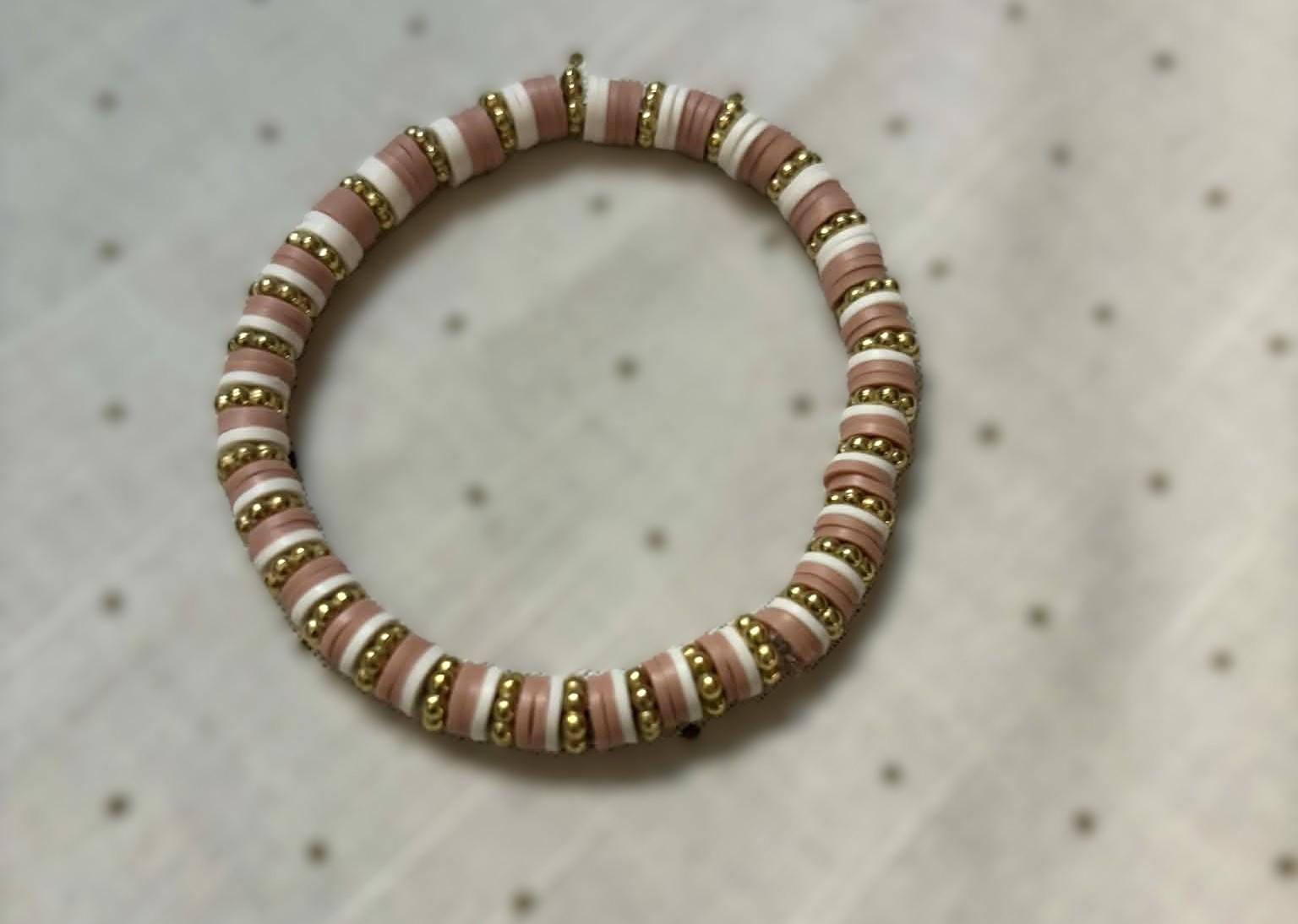 Heishi Bead Bracelet, Blush Pink, Boho Stackable Jewelry - Wonderfully Made by Devan