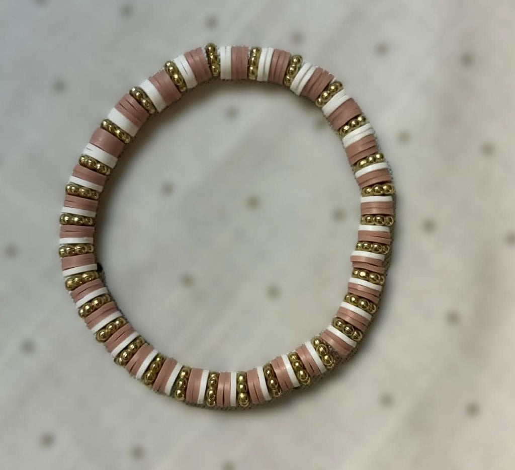 Heishi Bead Bracelet, Blush Pink, Boho Stackable Jewelry - Wonderfully Made by Devan