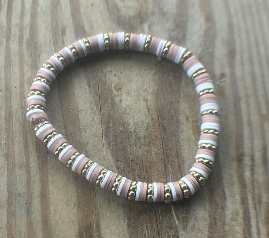 Heishi Bead Bracelet, Blush Pink, Boho Stackable Jewelry - Wonderfully Made by Devan
