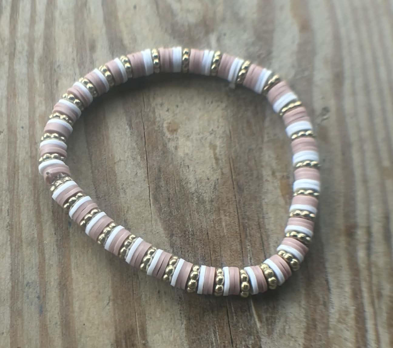 Heishi Bead Bracelet, Blush Pink, Boho Stackable Jewelry - Wonderfully Made by Devan