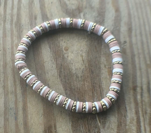 Heishi Bead Bracelet, Blush Pink, Boho Stackable Jewelry - Wonderfully Made by Devan