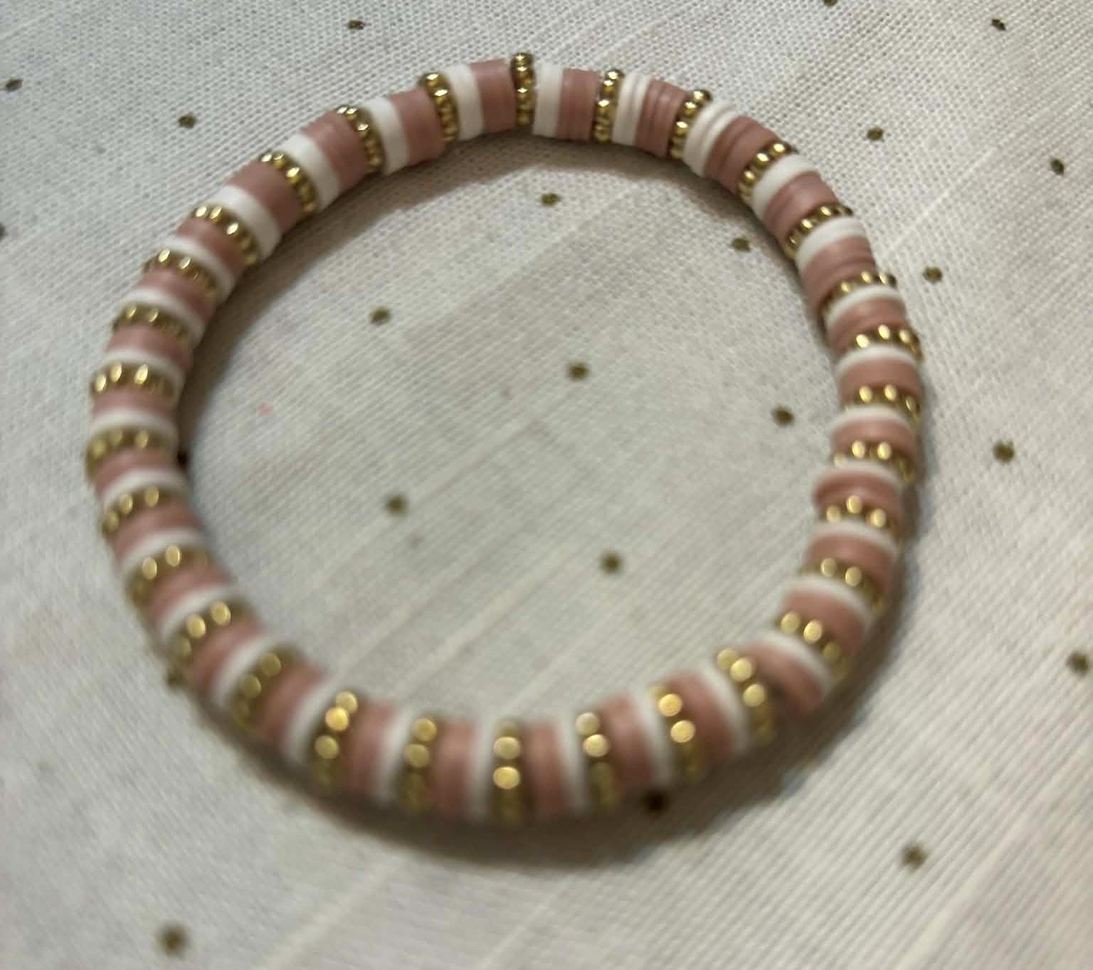 Heishi Bead Bracelet, Blush Pink, Boho Stackable Jewelry - Wonderfully Made by Devan