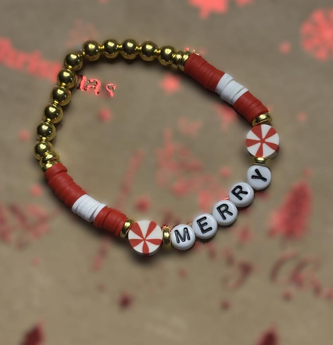 Peppermint Beaded Bracelet – Heishi Beads – Gold Plated Beads - Holiday Jewelry Gift – Stocking Stuffer - Wonderfully Made by Devan