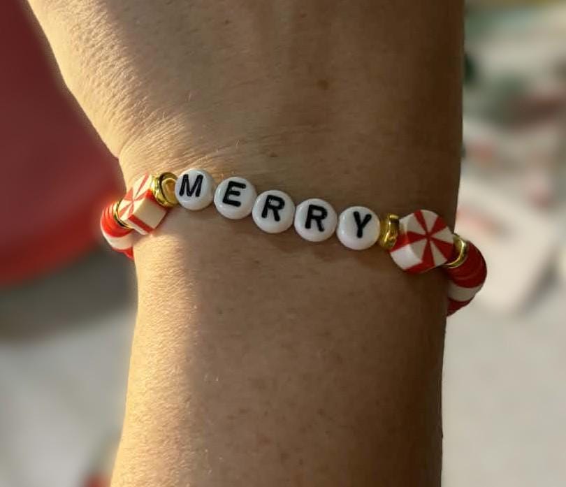 Peppermint Beaded Bracelet – Heishi Beads – Gold Plated Beads - Holiday Jewelry Gift – Stocking Stuffer - Wonderfully Made by Devan