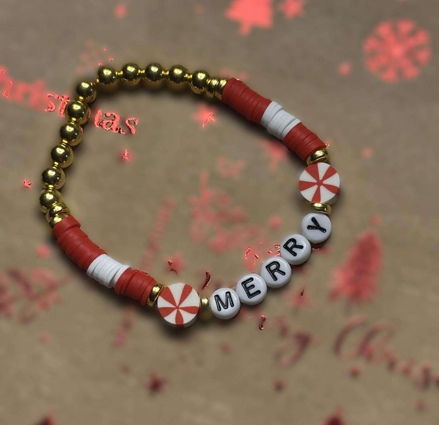 Peppermint Beaded Bracelet – Heishi Beads – Gold Plated Beads - Holiday Jewelry Gift – Stocking Stuffer - Wonderfully Made by Devan