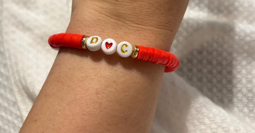 Personalized Heishi Bead Bracelet | Red Heishi Bead Bracelet - Wonderfully Made by Devan