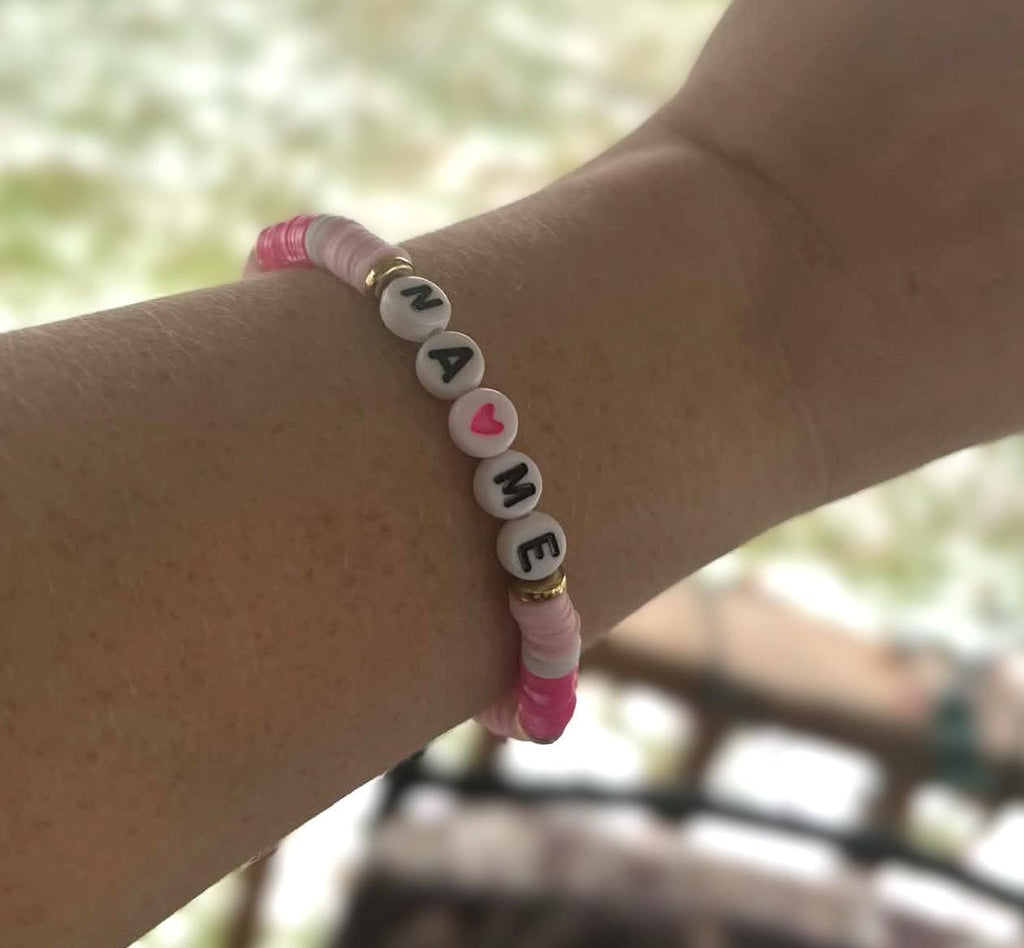 Personalized Heishi Bead Name Bracelet, Custom Clay Bead Jewelry - Wonderfully Made by Devan