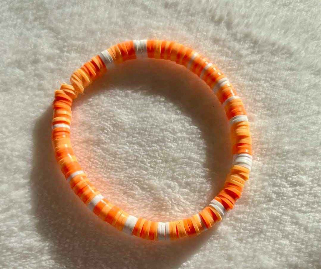 Personalized Heishi Bracelet Set, Name Bracelet Stack, Orange Name Heishi Bead Bracelet Set