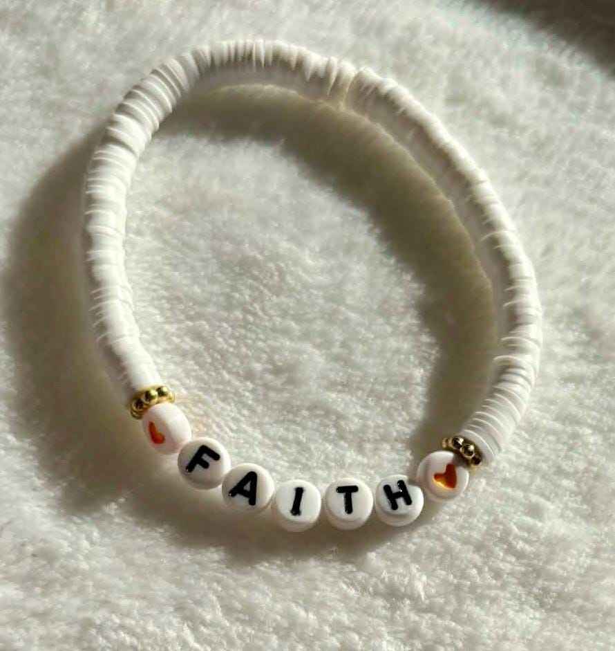 Personalized Heishi Bracelet Set, Name Bracelet Stack, Orange Name Heishi Bead Bracelet Set