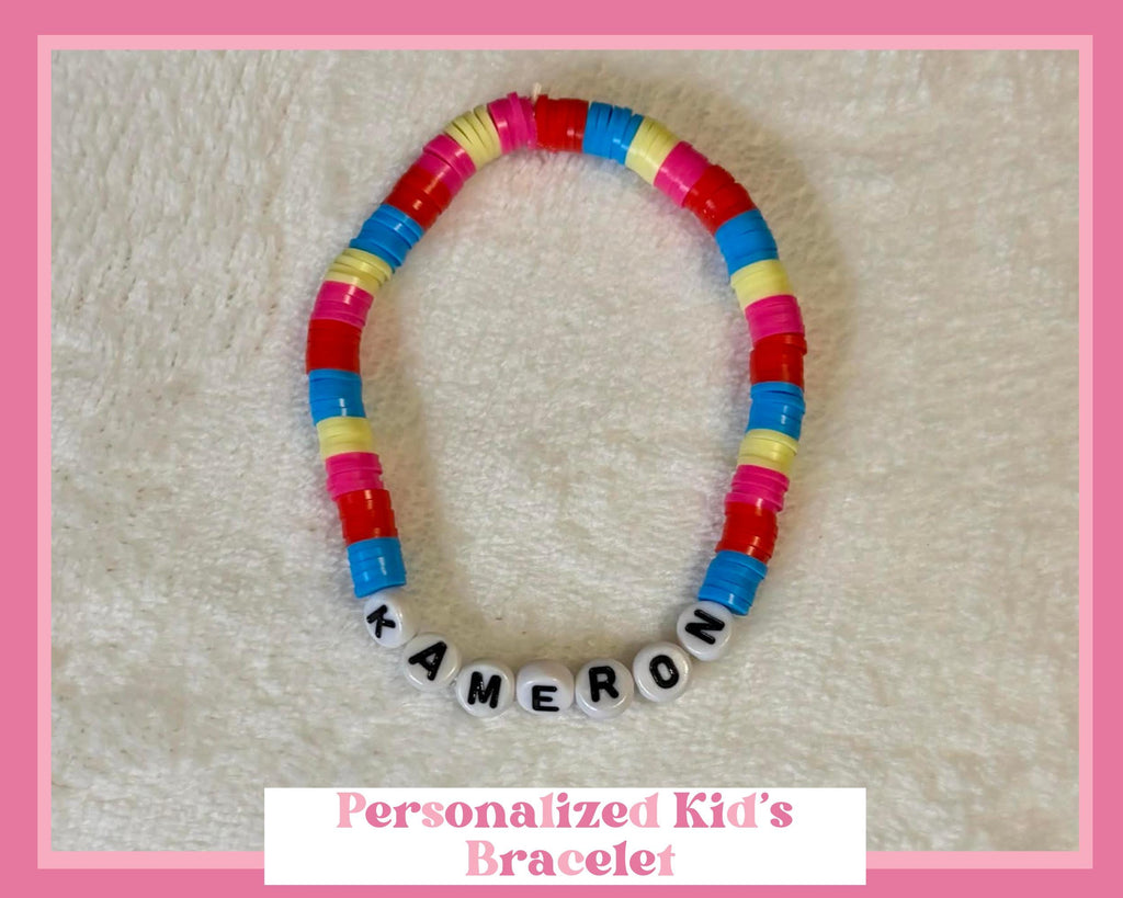 Personalized Kids Name Bracelet | Colorful Heishi Bead Stretch Bracelet | Custom Jewelry Gift - Wonderfully Made by Devan