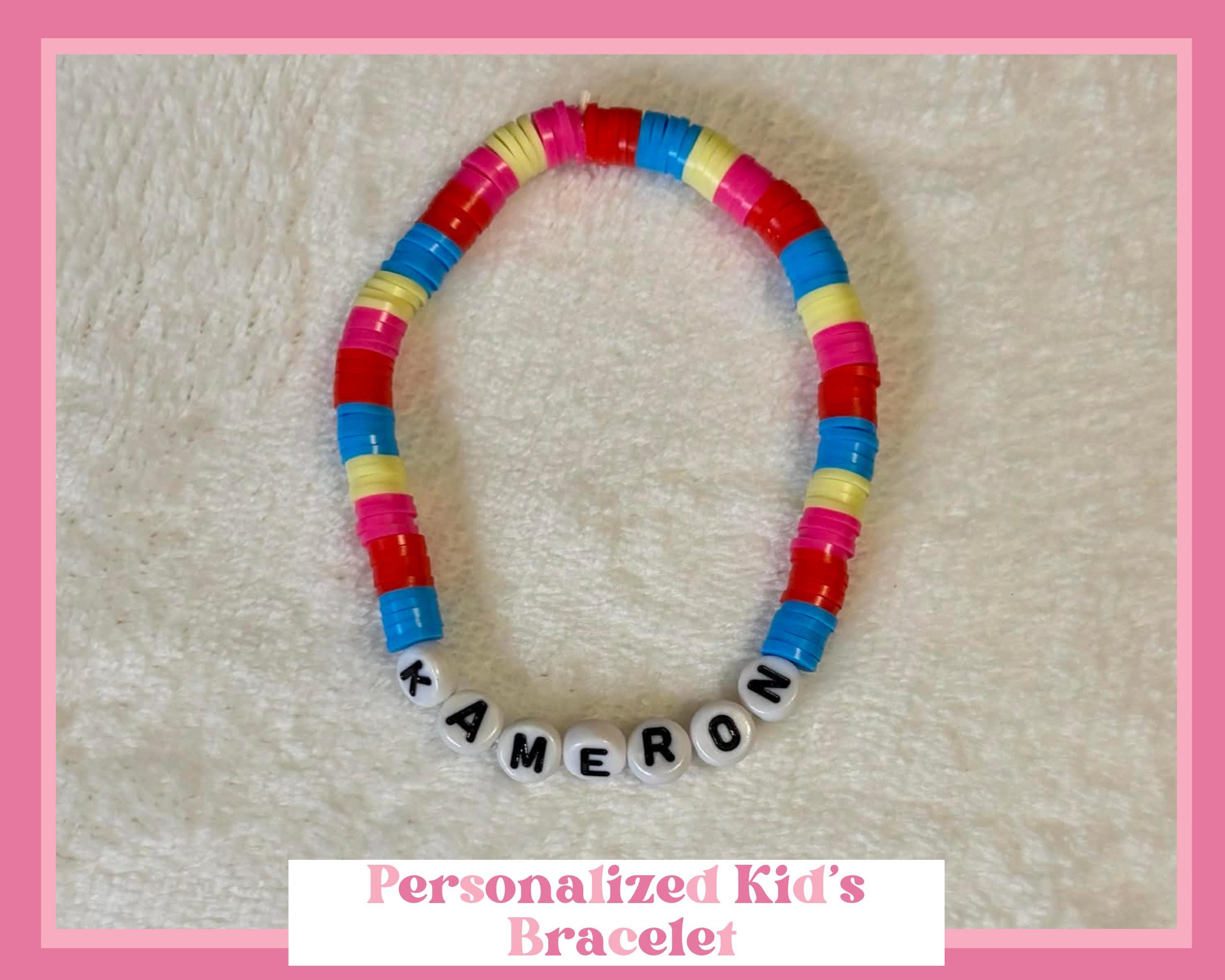 Personalized Kids Name Bracelet | Colorful Heishi Bead Stretch Bracelet | Custom Jewelry Gift - Wonderfully Made by Devan