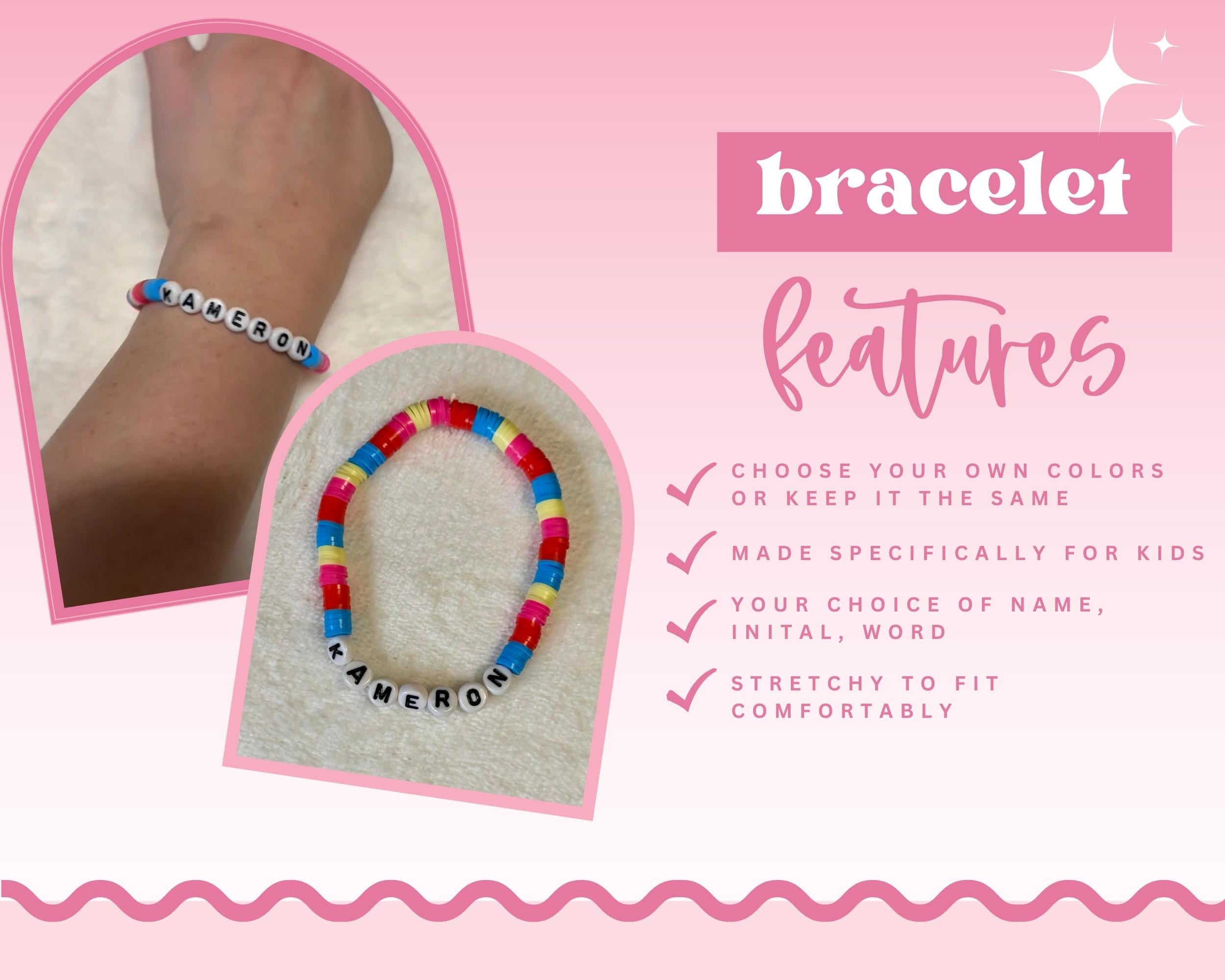 Personalized Kids Name Bracelet | Colorful Heishi Bead Stretch Bracelet | Custom Jewelry Gift - Wonderfully Made by Devan