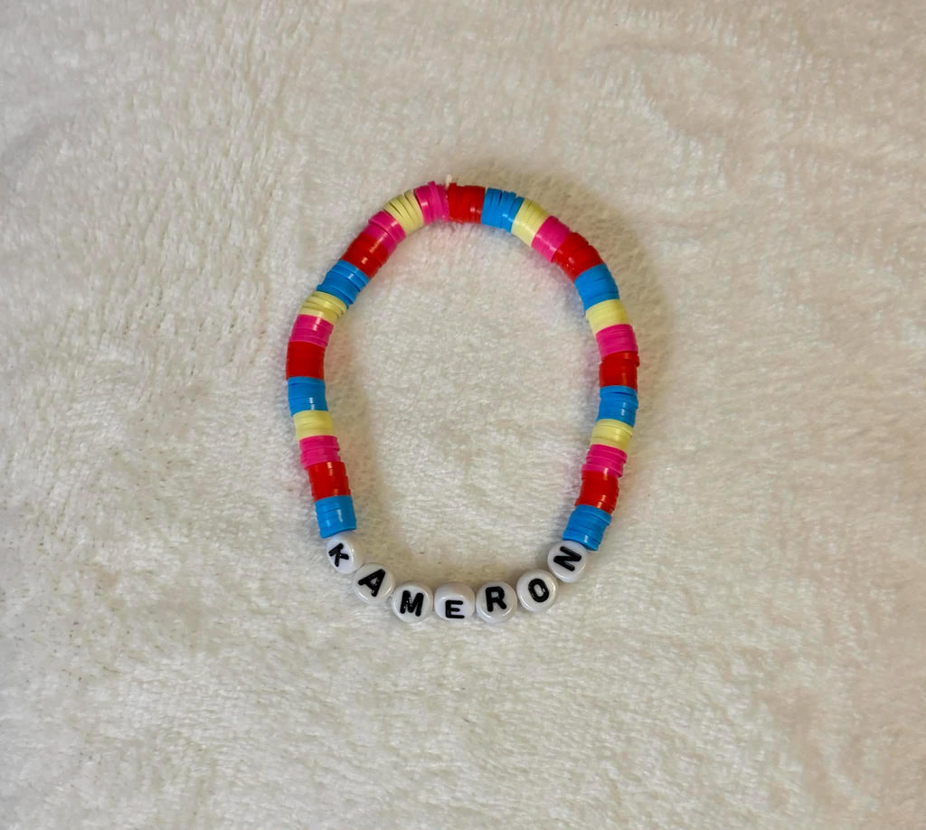 Personalized Kids Name Bracelet | Colorful Heishi Bead Stretch Bracelet | Custom Jewelry Gift - Wonderfully Made by Devan
