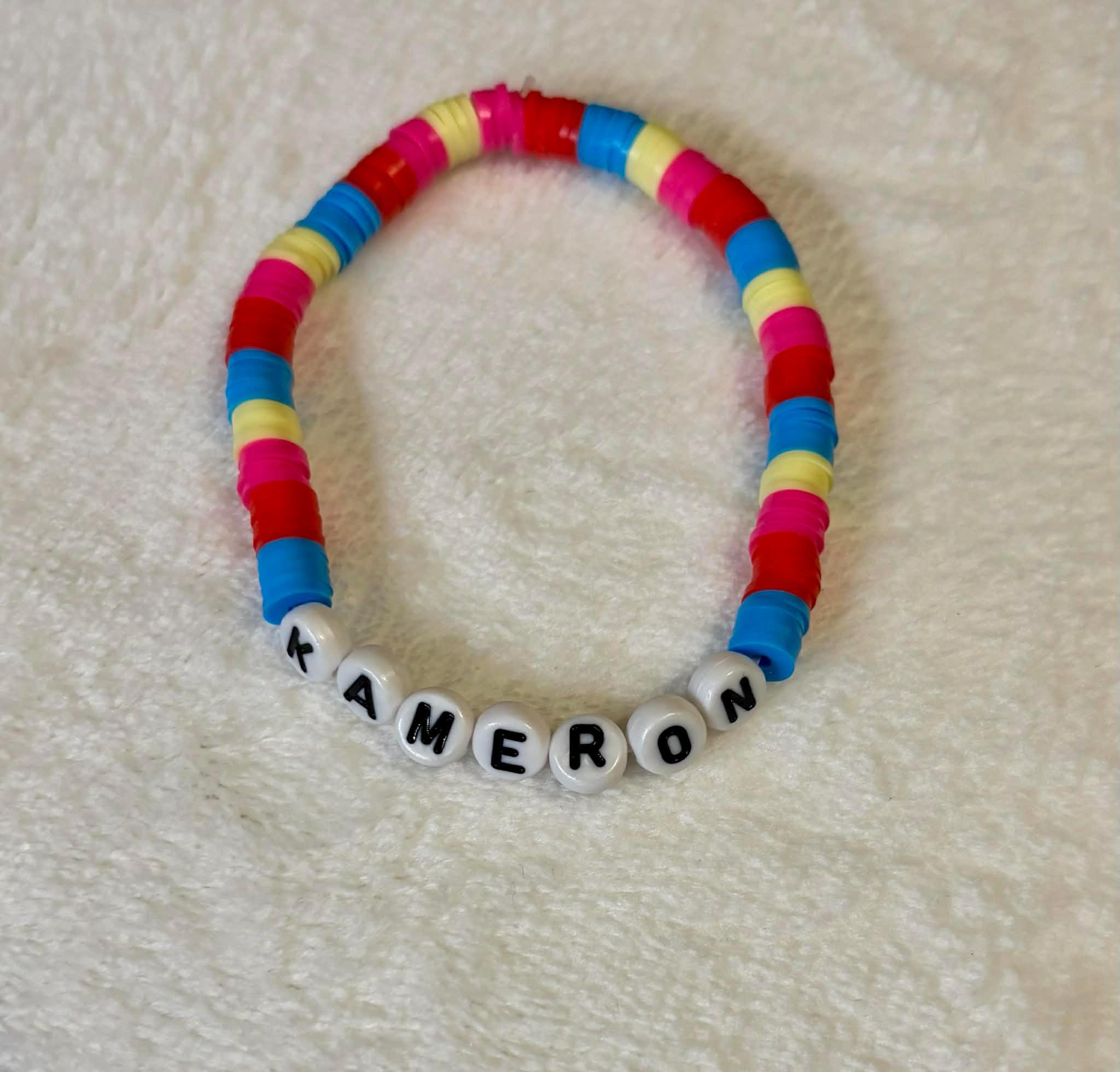 Personalized Kids Name Bracelet | Colorful Heishi Bead Stretch Bracelet | Custom Jewelry Gift - Wonderfully Made by Devan