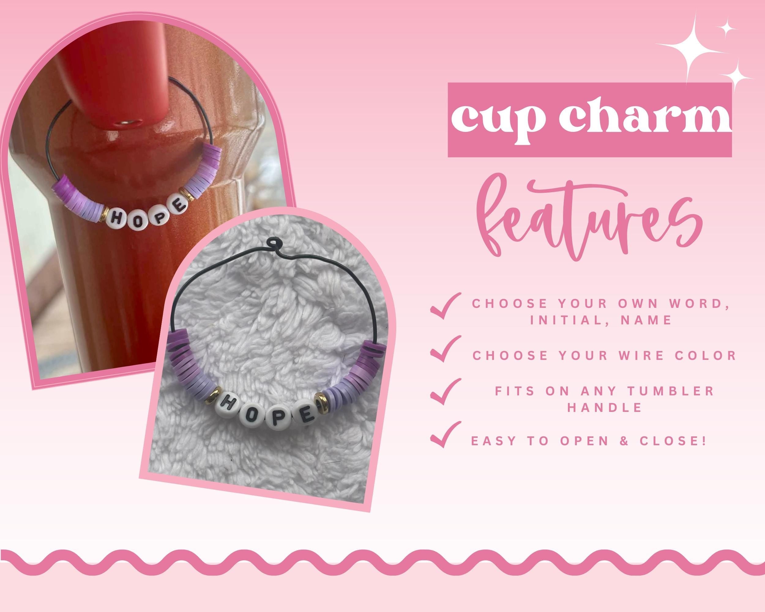 Personalized Tumbler Handle Charm, Heishi Beads, Stanley Accessory - Wonderfully Made by Devan