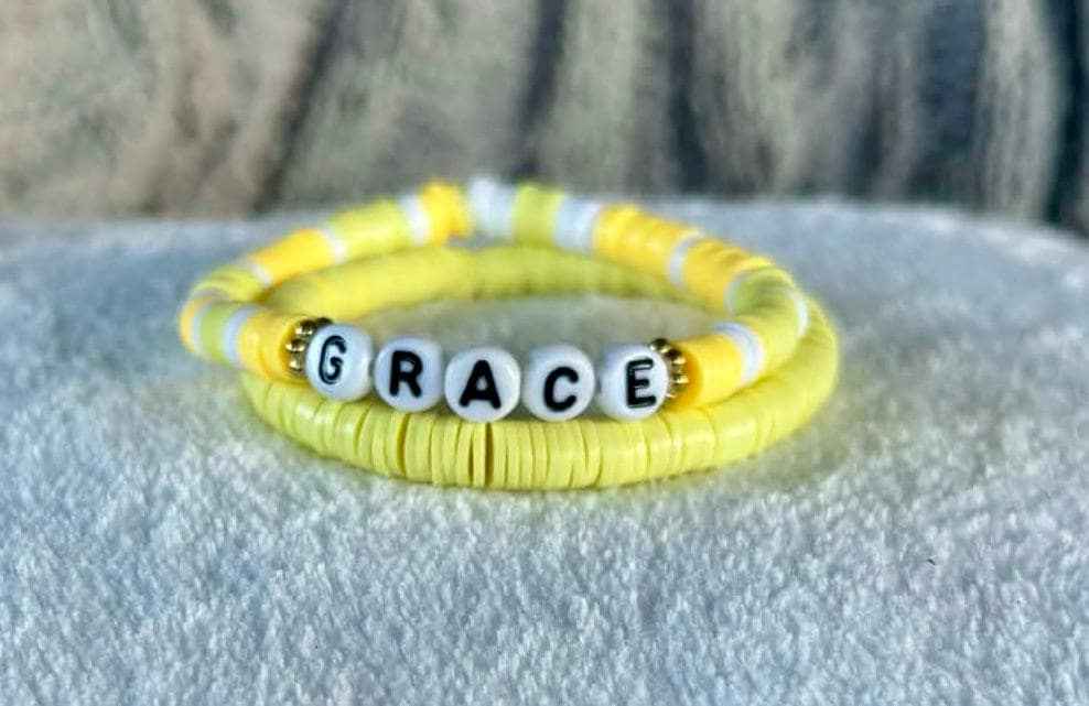 Personalized Yellow Heishi Bracelet Set, Name Bracelet Stack, Heishi Bead Bracelets